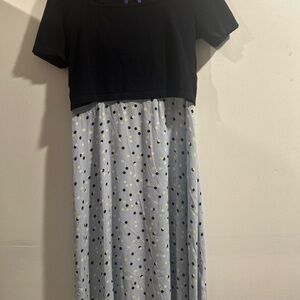 Seraphine Blue and White Polka Dot pregnancy and nursing dress